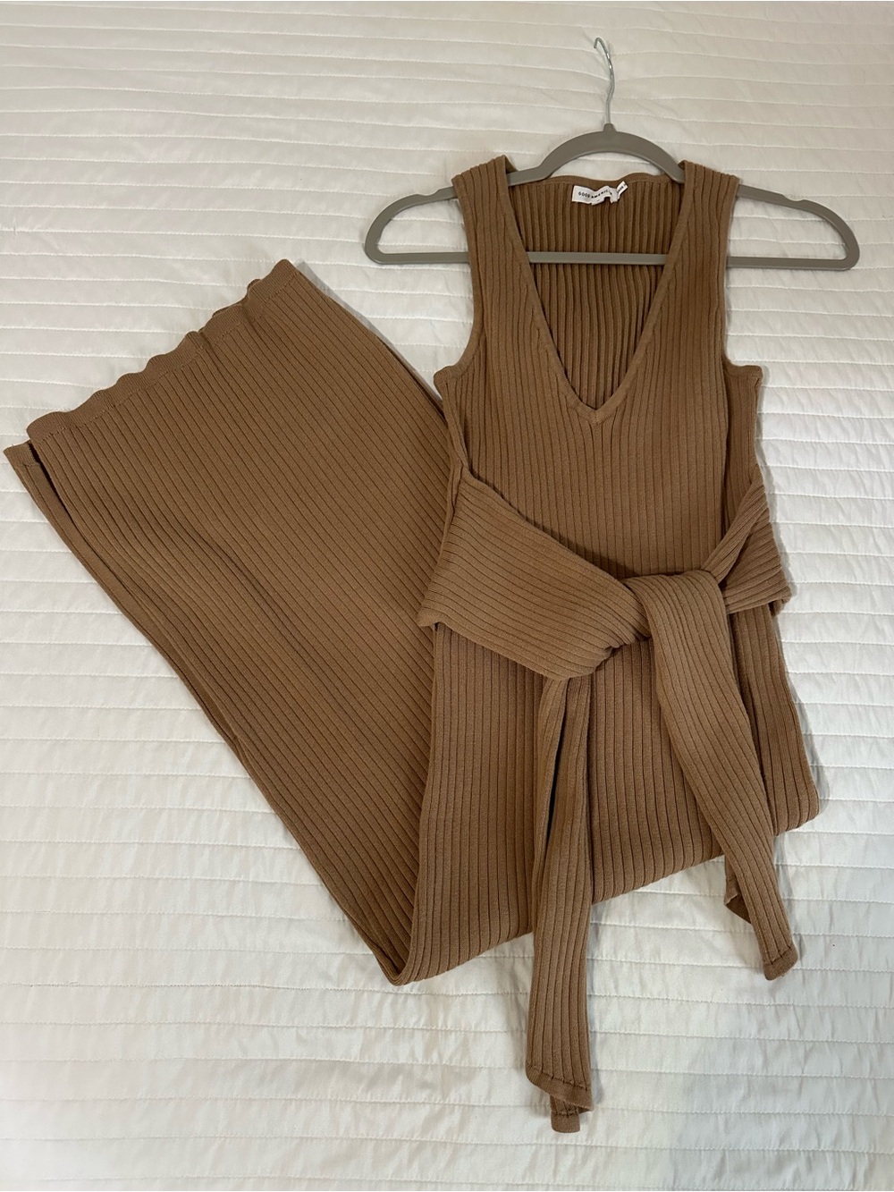 Good American Ribbed Knit Tie-Front Midi Dress Size Medium Like New